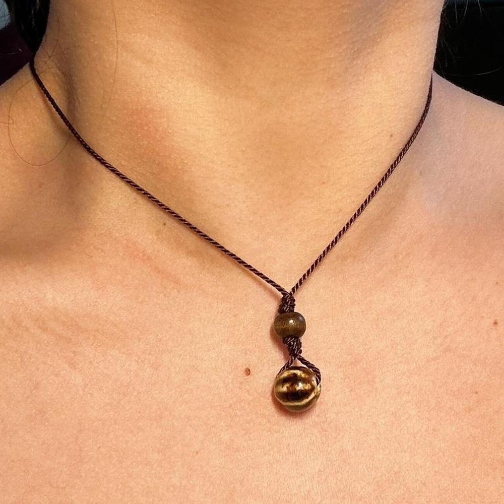 Ceramic Wood dainty necklace layering boho earthy cottagecore adjustable cord